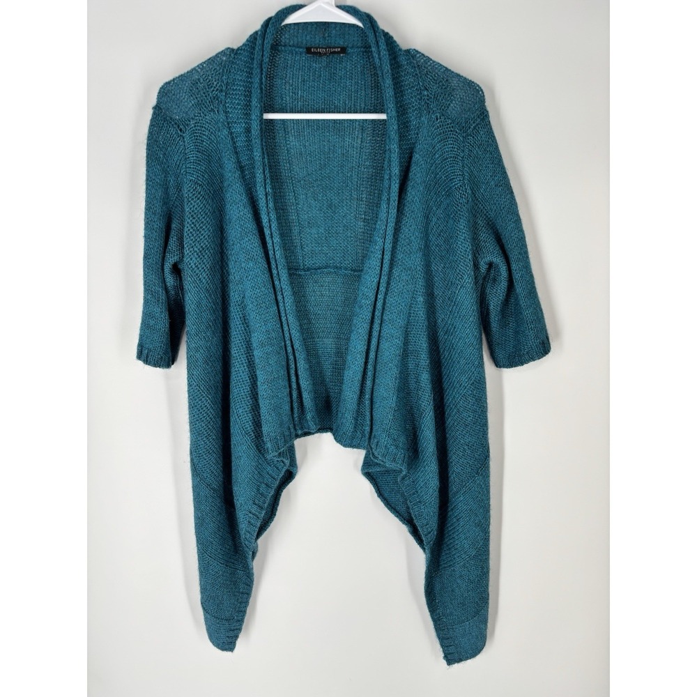 Eileen Fisher Sz PS Alpaca Silk Open Front Cardigan Waterfall Lagenlook Luxe
